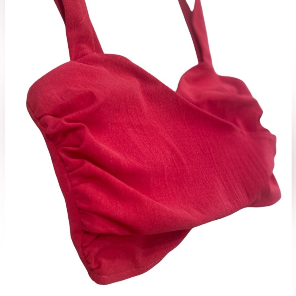 NWOT ZARA Hot Pink Criss Cross Crop Top Medium - Picture 3 of 5